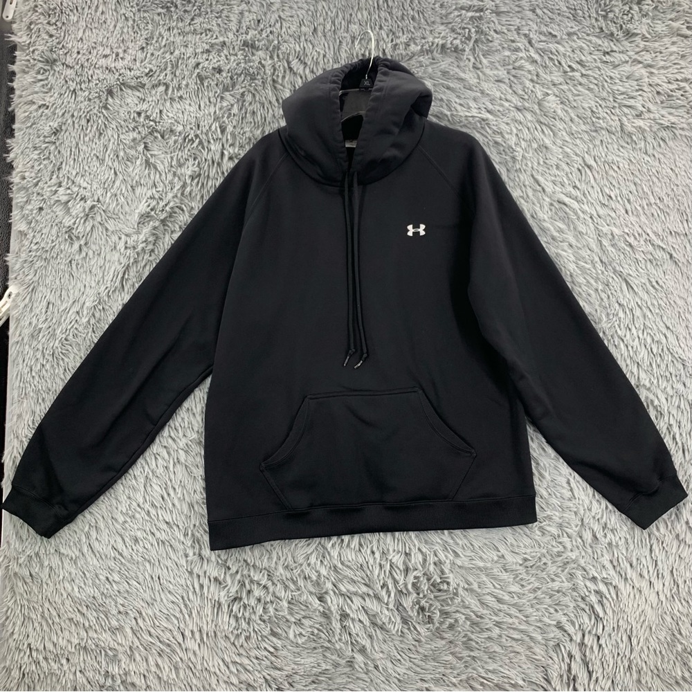 Under Armour Mens XL Black Hoodie Pullover Kangaroo Pocket Logo Hood